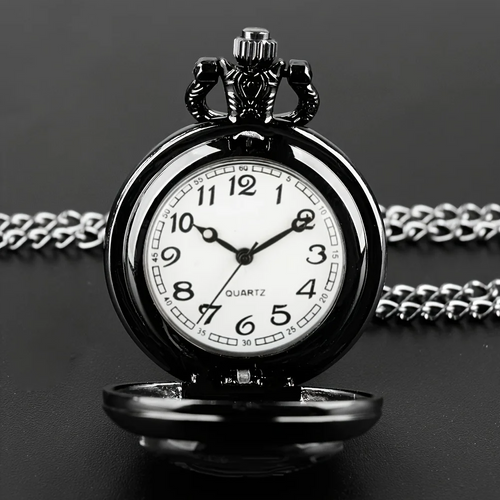 Gothic Design Black Raven Pocket Watch With Necklace Alloy Case & Band,Quartz Movement, Non-Waterproof Watch for Men Women Kids