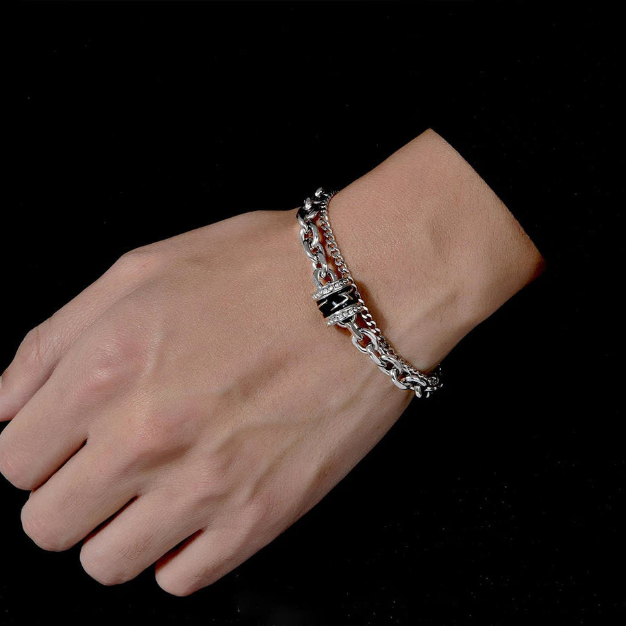 Hip Hop Black Lightning Bracelet =Non Fading Titanium Steel Punk Cuban Bracelet