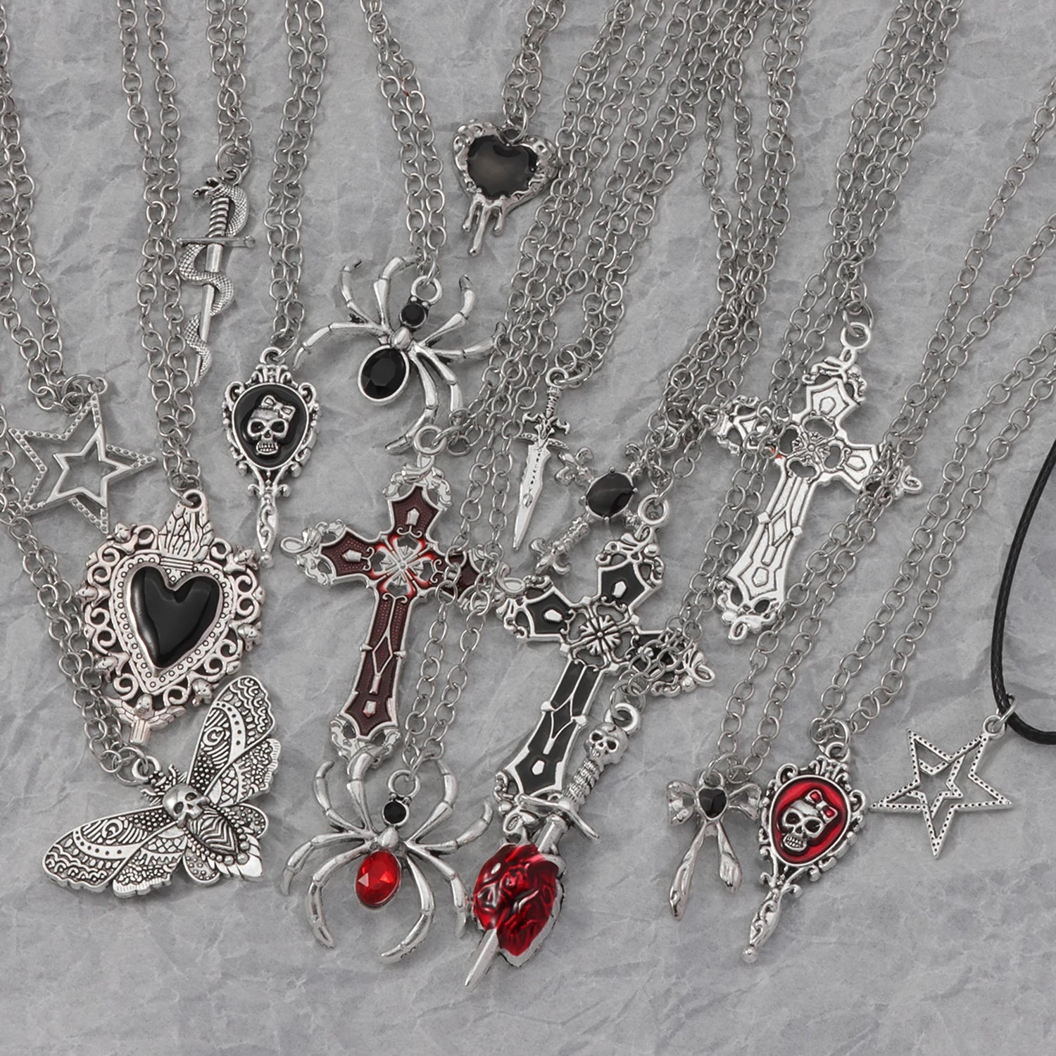 Gothic Set Vintage Punk Heart Snake Butterfly Charm Necklaces