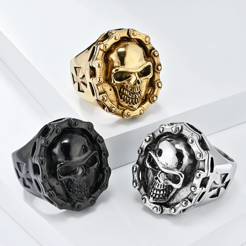 Vintage Biker Chain Skull Rings Gothic Punk Stainless Steel