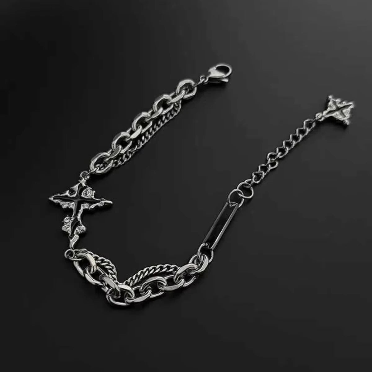 Retro Flame Cross Bracelet Hip Hop Titanium Steel Jewelry Accessories