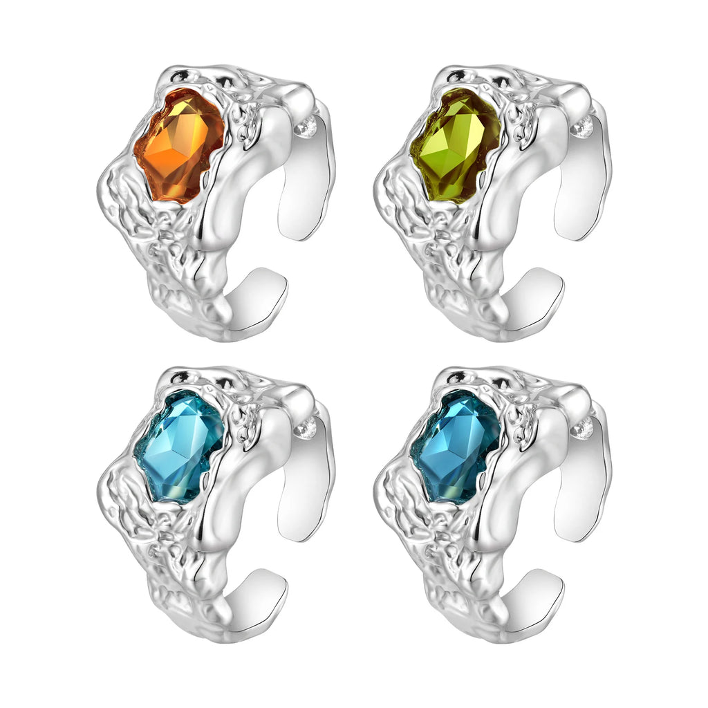 Set 4 Pieces Lava Rings Stacking Colorful Zircon Thick Ring Punk