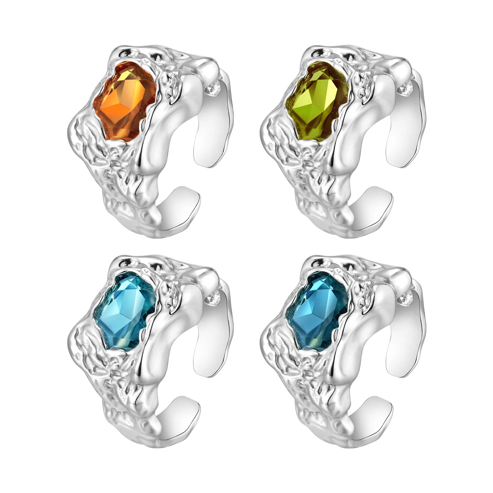 Set 4 Pieces Lava Rings Stacking Colorful Zircon Thick Ring Punk
