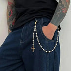 Ingemark Creative Cross Pendant Imitation Pearl Keychain Wallet Belt Chain
