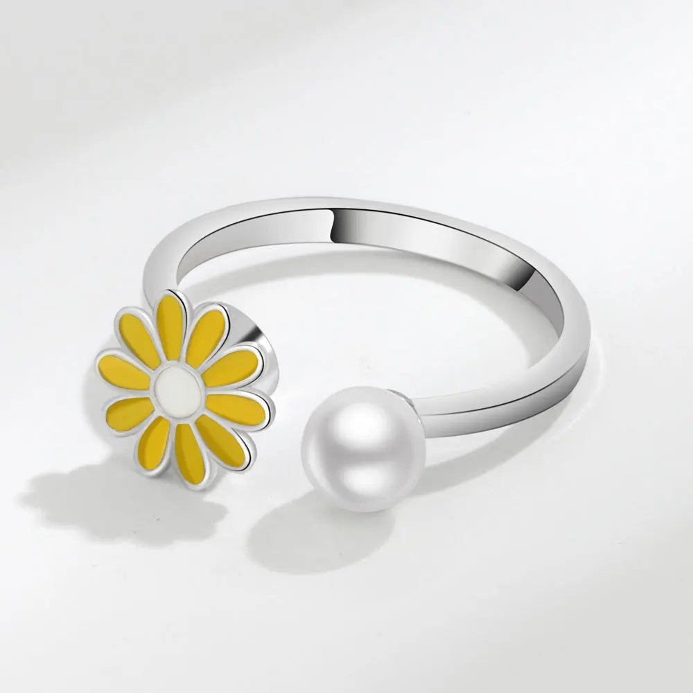 Sunflower Diamond Zircon Rotatable Ring