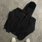Y2K Summer New Streetwear Gothic Embroidery Hoodie Men Zip Up Loose