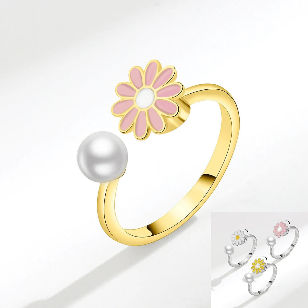 Sunflower Diamond Zircon Rotatable Ring