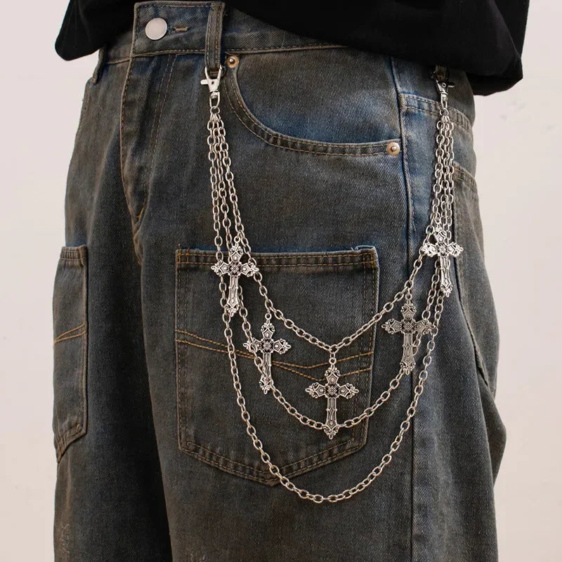 Fashion Punk Metal Pants Chain Hip Hop Waist Chain Cross Pendant Accessories Gifts