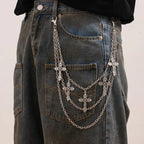 Fashion Punk Metal Pants Chain Hip Hop Waist Chain Cross Pendant Accessories Gifts