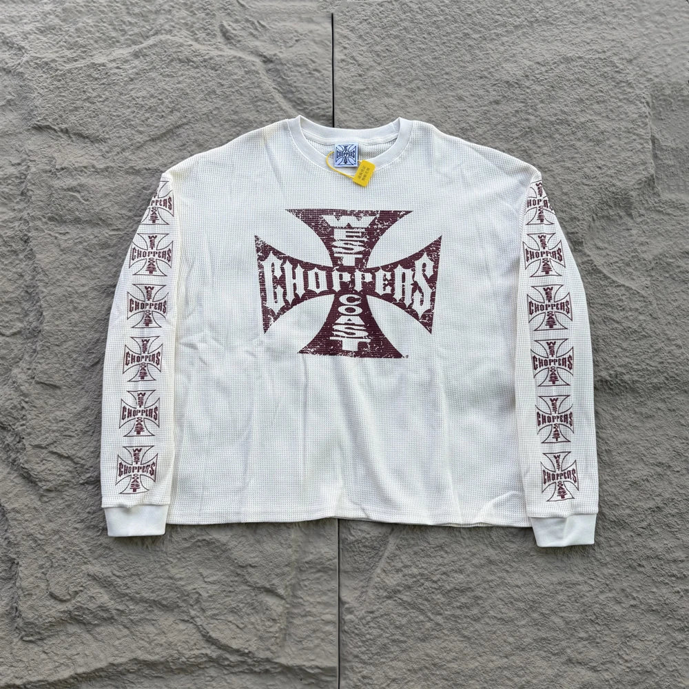 American Style Streetwear Quality Waffle Fabric Printed Tops Oversized Long Sleeves