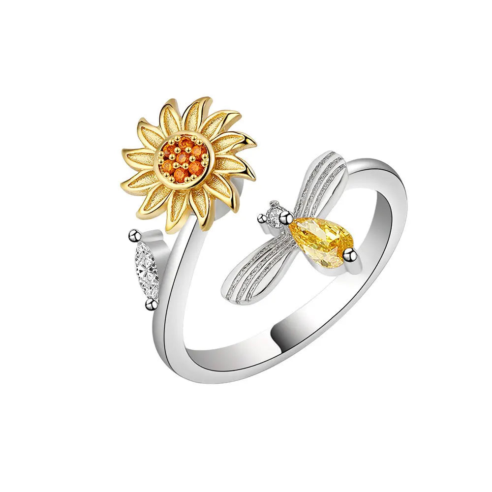 Sunflower Diamond Zircon Rotatable Ring