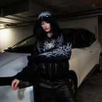 Y2K Cyber Opium Spider Graphic Black Zip-Up Hoodie