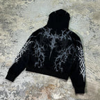 Y2K Cyber Opium Spider Graphic Black Zip-Up Hoodie