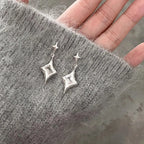 Y2K Exquisite Star Crystal Drop Dangle Earrings for Women High Quality Starlight Unique Simple Silver Color Earring Jewelry Gift