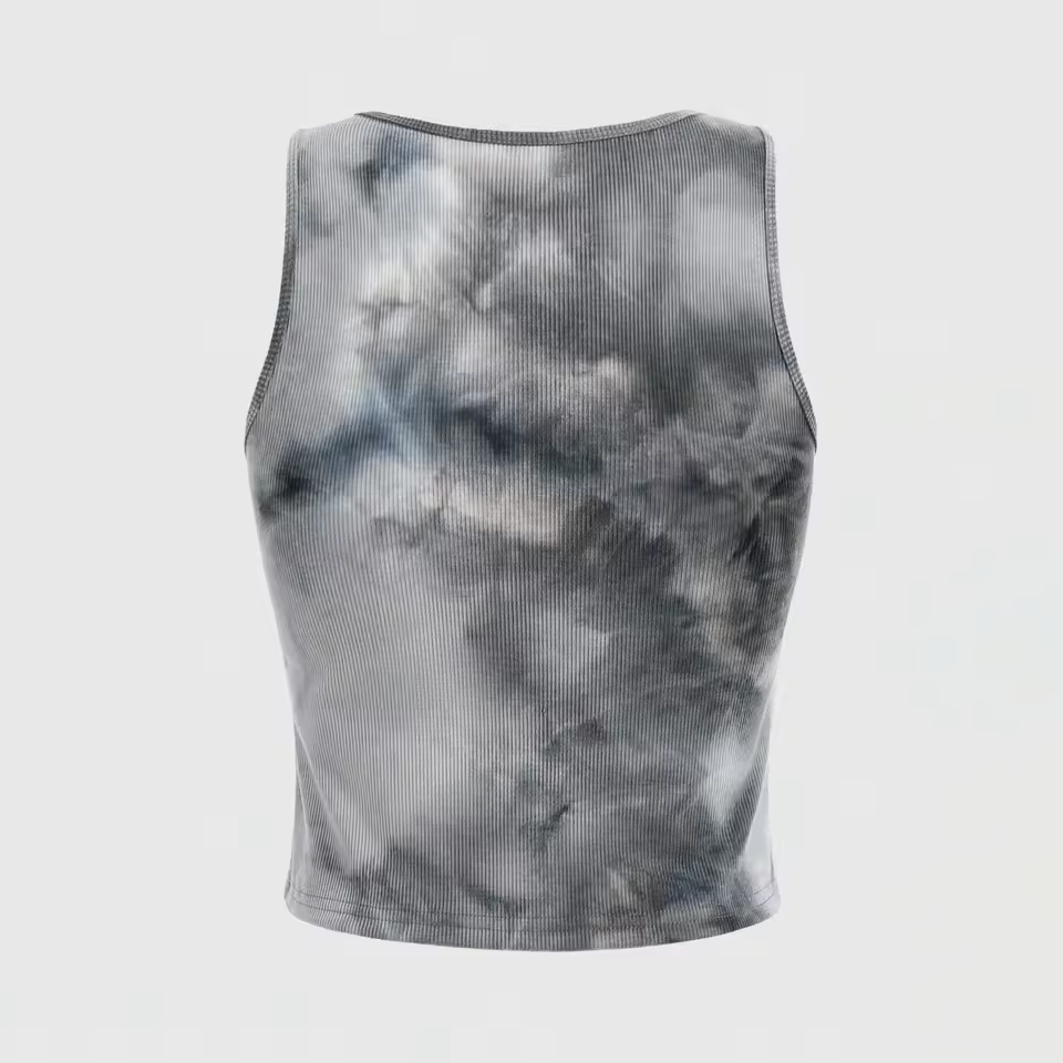 Grunge Punk Tie Dye Eye Letter Graphic Tank Top Women Y2K Crop Top Vest Streetwear