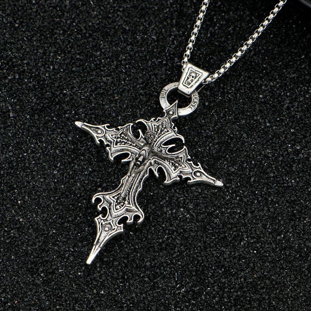 Vintage Gothic Skull Jesus Cross Pendant Necklace Catholic Jewelry for Men Punk Religious Amulet Necklace Vintage Gothic Skull J