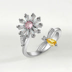 Sunflower Diamond Zircon Rotatable Ring