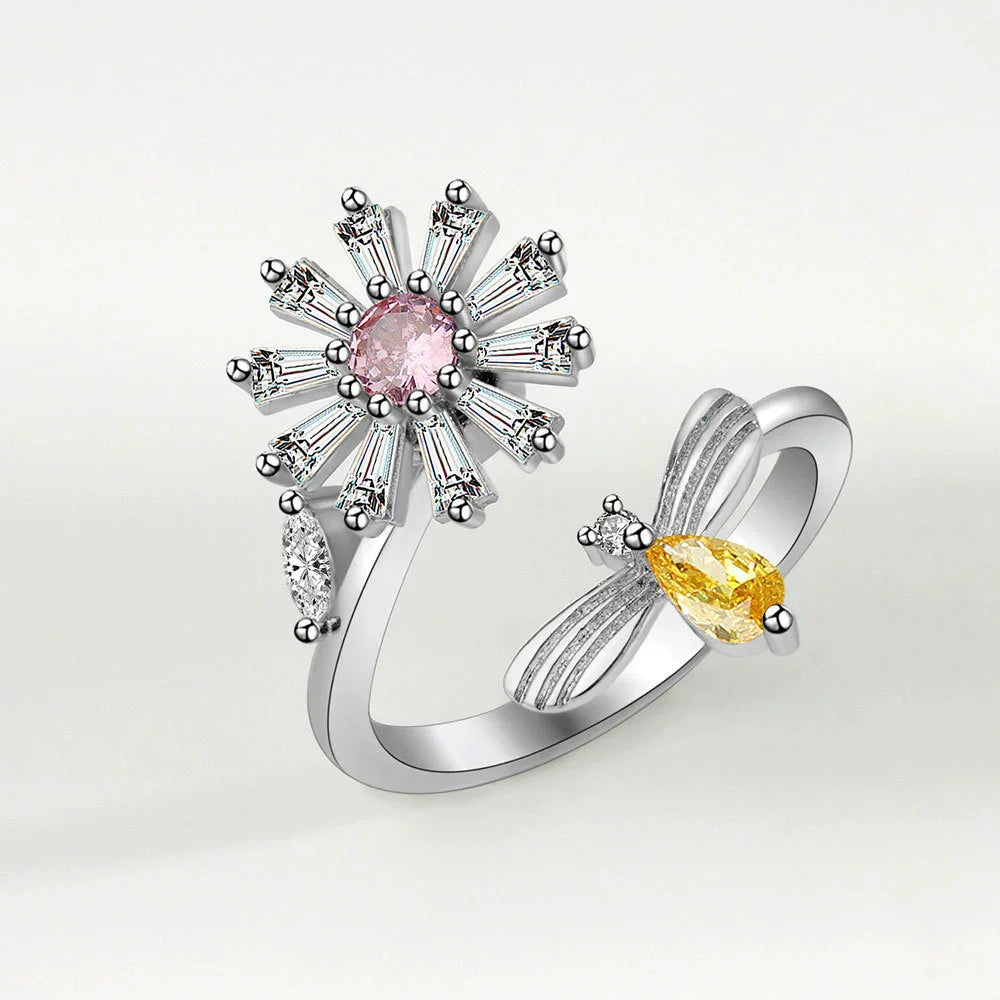Sunflower Diamond Zircon Rotatable Ring