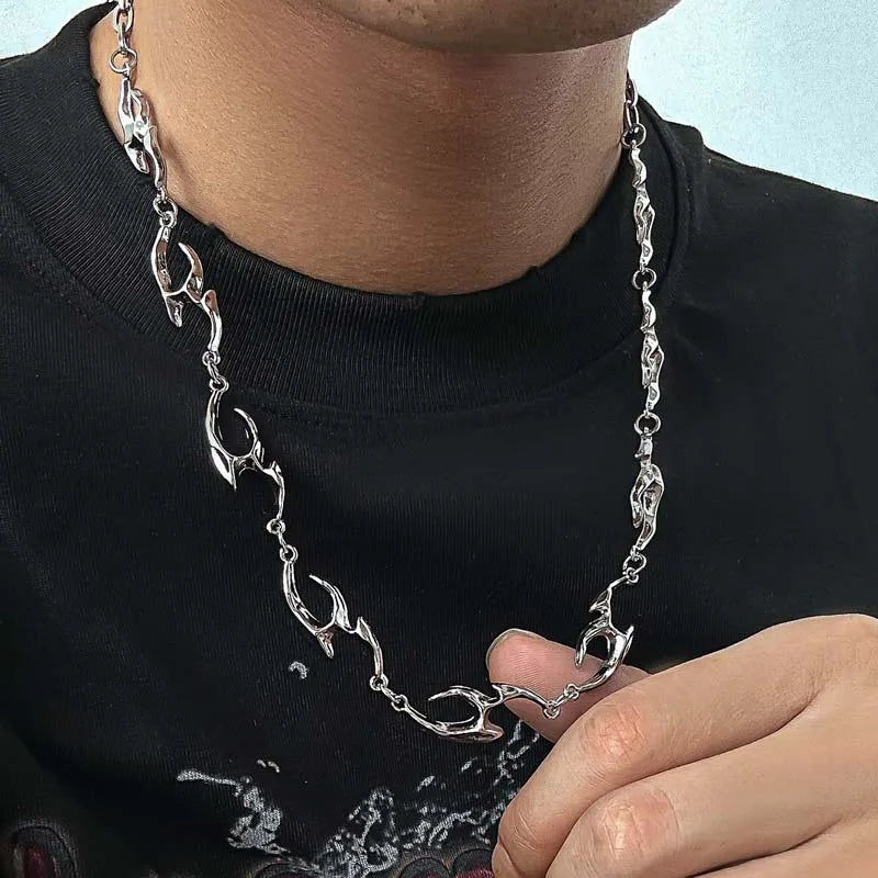Cyberpunk Liquid Metal Thorny Choker Necklace Jewelry