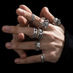 Punk Poker Joker Silver Color Rings for Men & Women Goth Skeleton Billiards Set