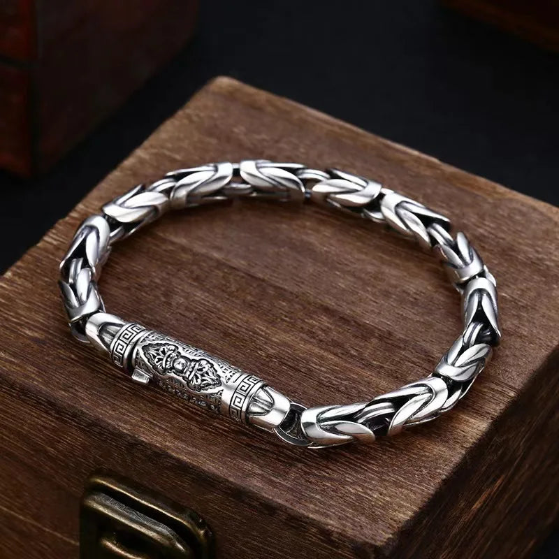 Vintage Hip Hop Silver Color Handmade Bracelet