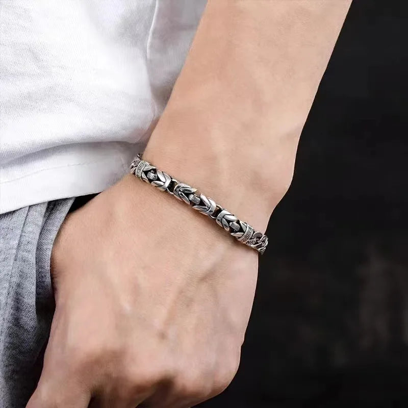 Vintage Hip Hop Silver Color Handmade Bracelet
