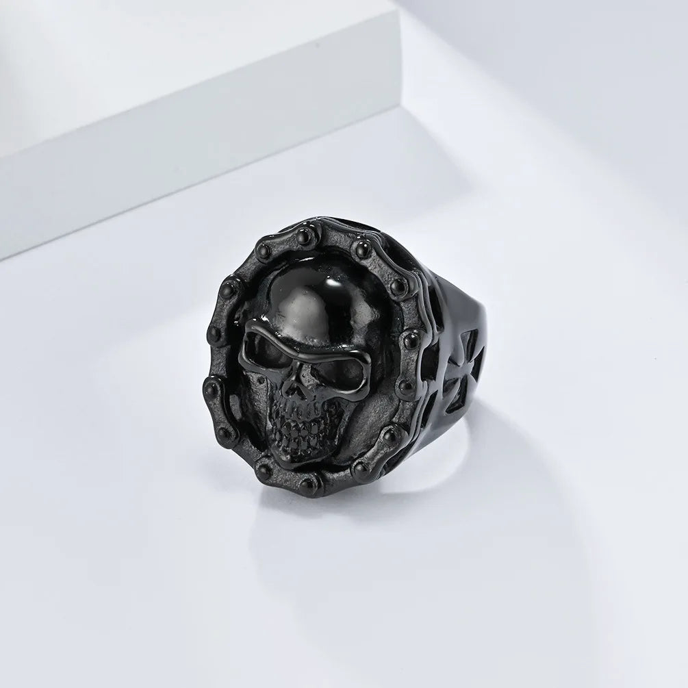 Vintage Biker Chain Skull Rings Gothic Punk Stainless Steel