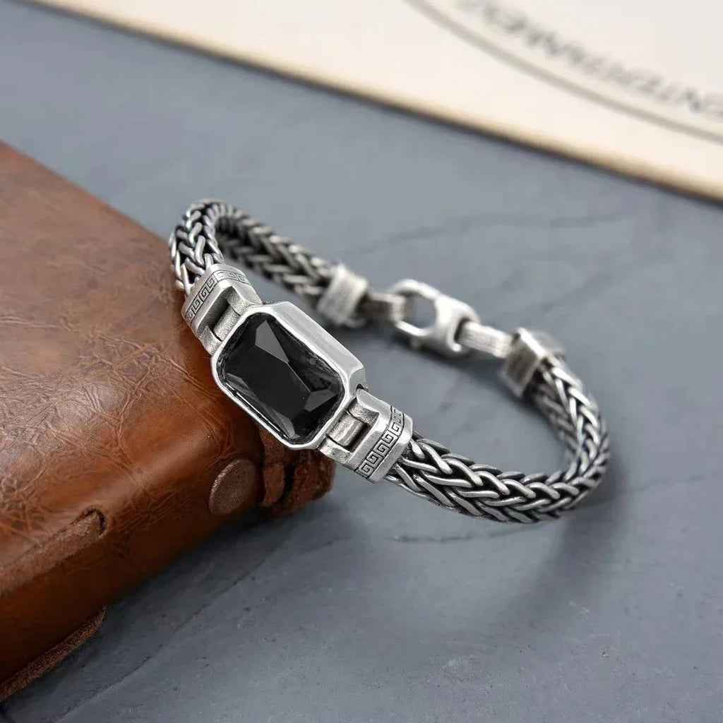 Hand-Knitted Old Vintage Black Stone Bracelet