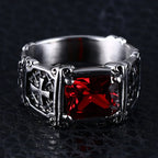 Creative Trend Delicate Compact Red Gemstone Cross Pattern Ring Retro