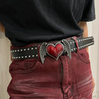 Unisex Jeans Belt sword red heart Goth Y2k Fashion Belts For Women High Quality Luxury Brand Rivet Punk Accessory Men Waistband