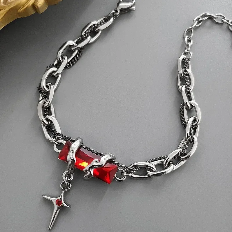 Retro Black Zircon Star Chain Stainless Steel Punk Bracelets Accessories