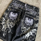 Y2K Grunge Cyber Gothic Embroidered Denim Shorts