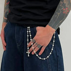 Ingemark Creative Cross Pendant Imitation Pearl Keychain Wallet Belt Chain