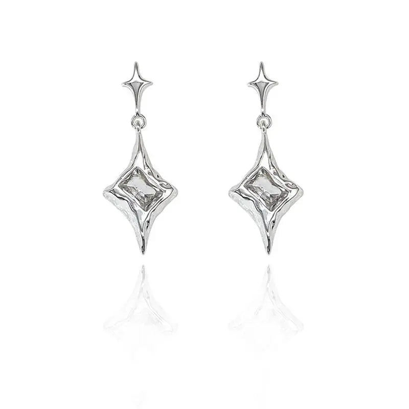 Y2K Exquisite Star Crystal Drop Dangle Earrings for Women High Quality Starlight Unique Simple Silver Color Earring Jewelry Gift