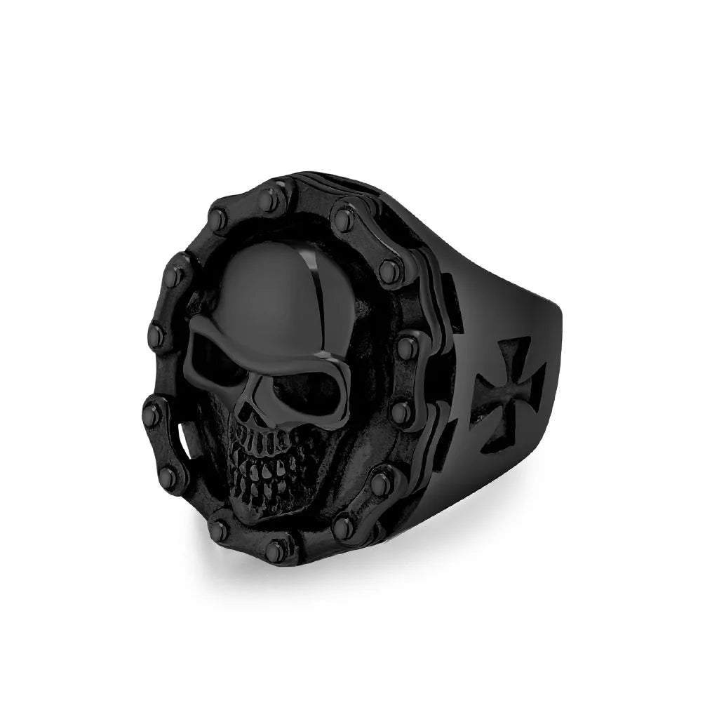 Vintage Biker Chain Skull Rings Gothic Punk Stainless Steel