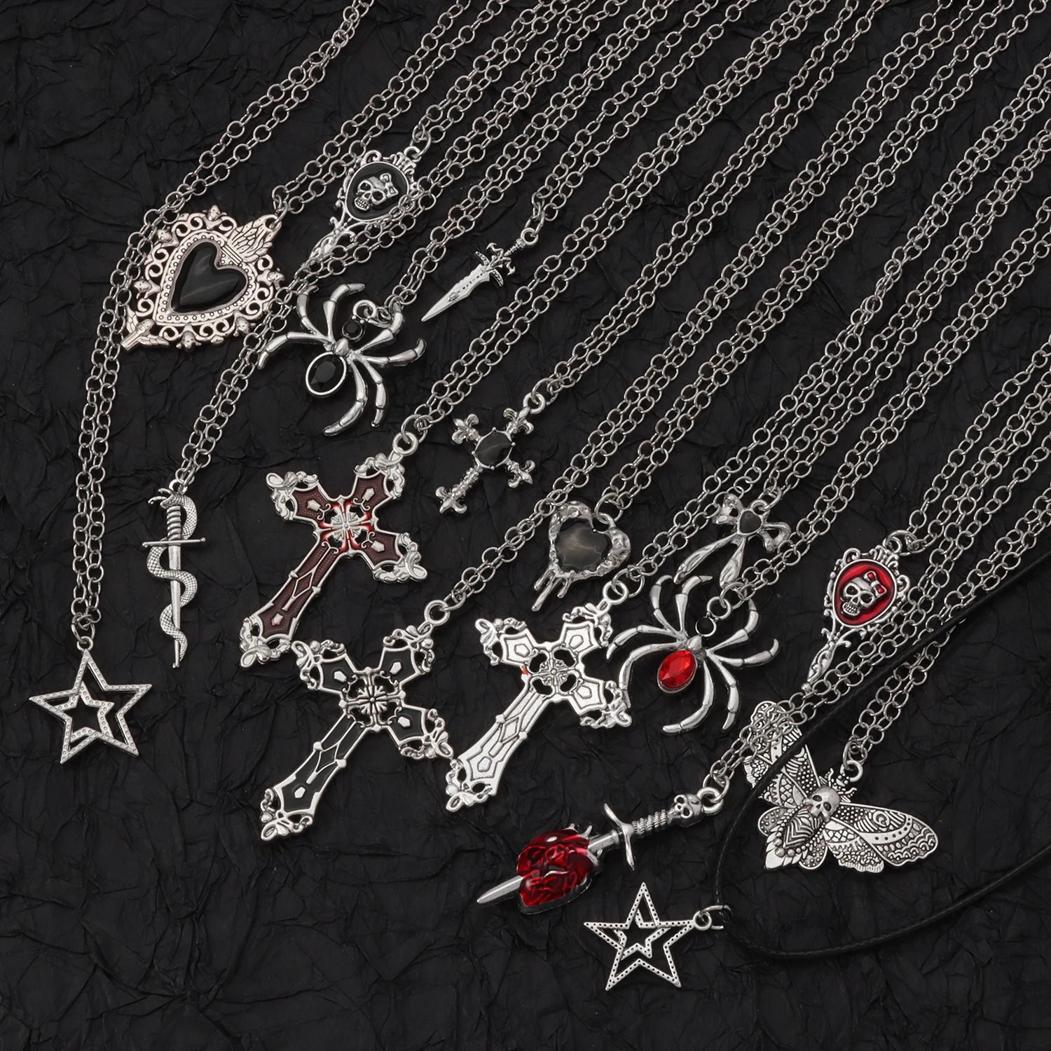 Gothic Set Vintage Punk Heart Snake Butterfly Charm Necklaces