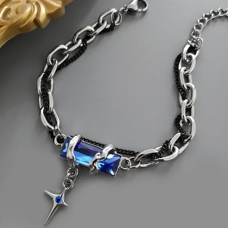 Retro Black Zircon Star Chain Stainless Steel Punk Bracelets Accessories