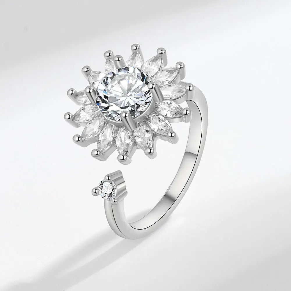Sunflower Diamond Zircon Rotatable Ring