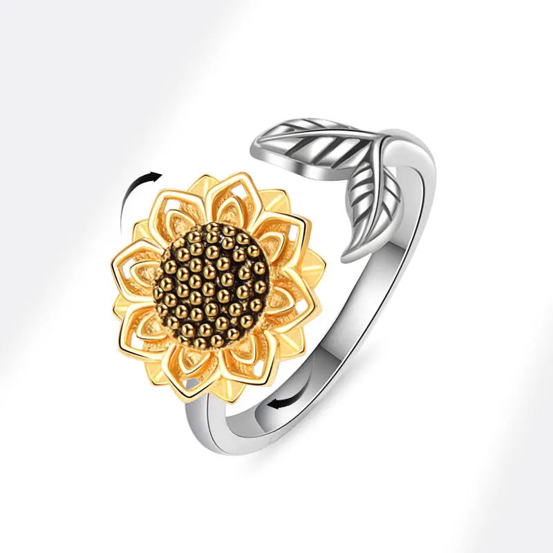 Sunflower Diamond Zircon Rotatable Ring