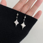 Y2K Exquisite Star Crystal Drop Dangle Earrings for Women High Quality Starlight Unique Simple Silver Color Earring Jewelry Gift