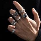 Punk Poker Joker Silver Color Rings for Men & Women Goth Skeleton Billiards Set