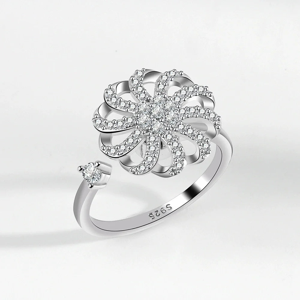 Sunflower Diamond Zircon Rotatable Ring