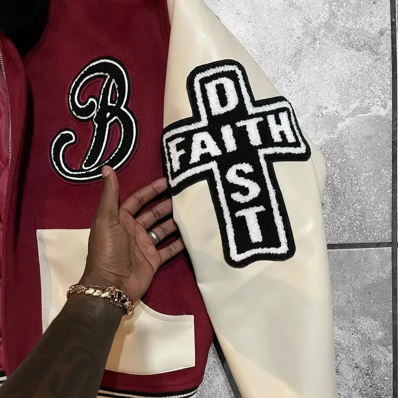 Retro Streetwear "Faith" Colorblock Varsity Jacket