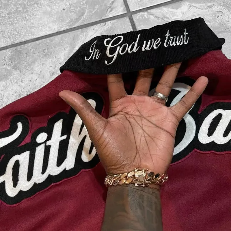 Retro Streetwear "Faith" Colorblock Varsity Jacket