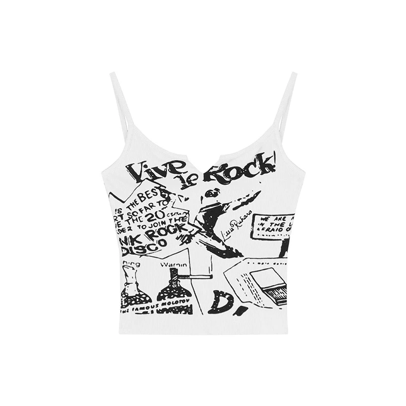 Y2K E-Girl Punk Print Sleeveless Ribbed Knit Tank Top