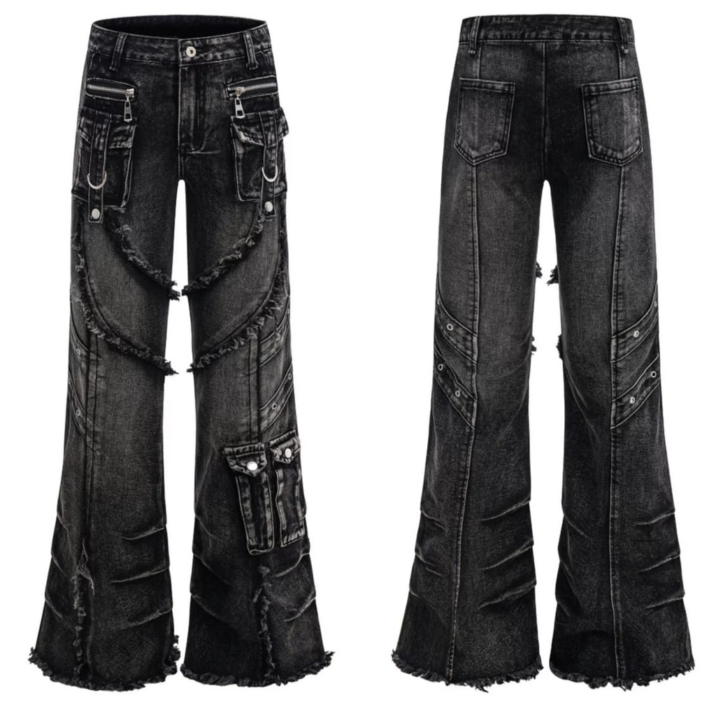 Women's Y2k Baggy Flare Jeans 2000s Style Patchwork Denim Pants