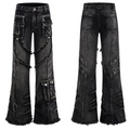 Women's Y2k Baggy Flare Jeans 2000s Style Patchwork Denim Pants