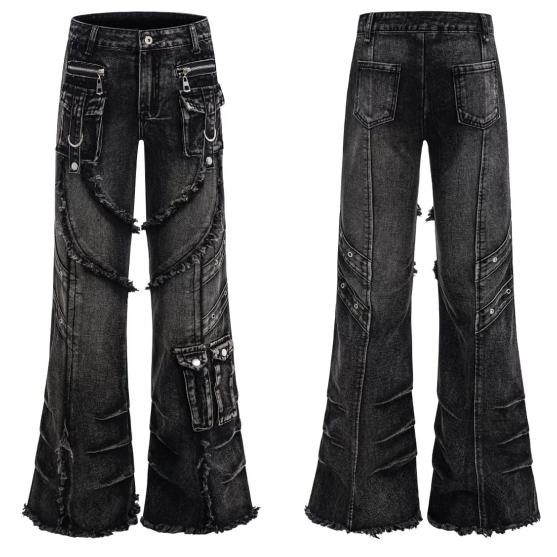 Women's Y2k Baggy Flare Jeans 2000s Style Patchwork Denim Pants