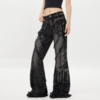 Women's Y2k Baggy Flare Jeans 2000s Style Patchwork Denim Pants