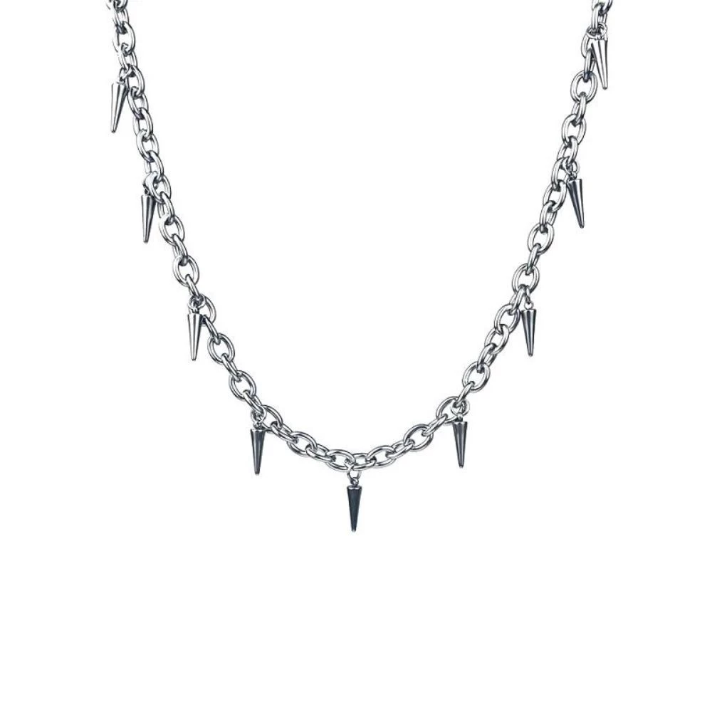 Grunge Punk Spiked Chain Link Choker Necklace Jewelry